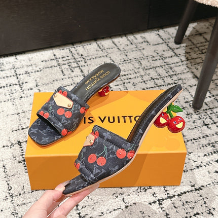 LV CHERRY HIGH HEELS 25S 55 MM IN CHARCOAL BLACK DENIM STYLE 10