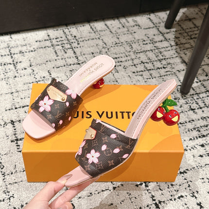 LV CHERRY HIGH HEELS 25S 55 MM IN DARK BROWN AND LIGHT PINK CALFSKIN STYLE 2