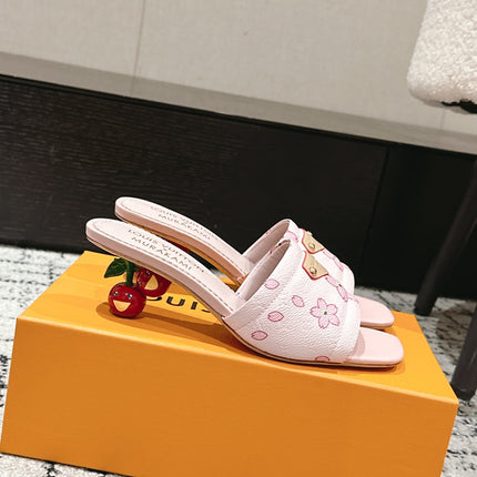 LV CHERRY HIGH HEELS 25S 55 MM IN LIGHT PINK CALFSKIN STYLE 1