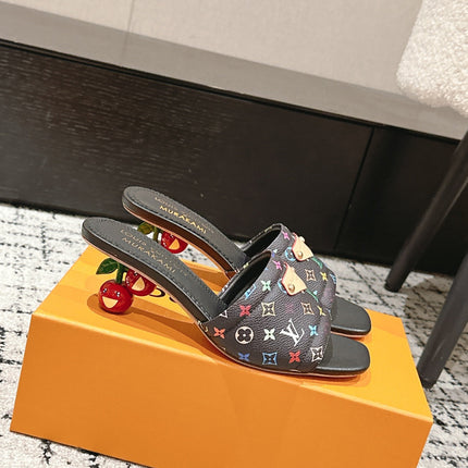 LV CHERRY HIGH HEELS 25S 55 MM IN BLACK CALFSKIN STYLE 14