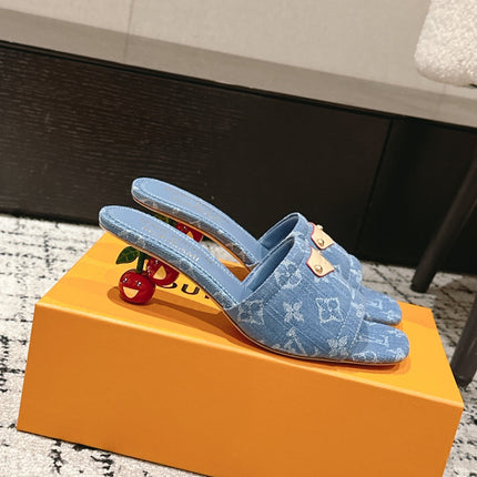 LV CHERRY HIGH HEELS 25S 55 MM IN BLUE DENIM STYLE 5