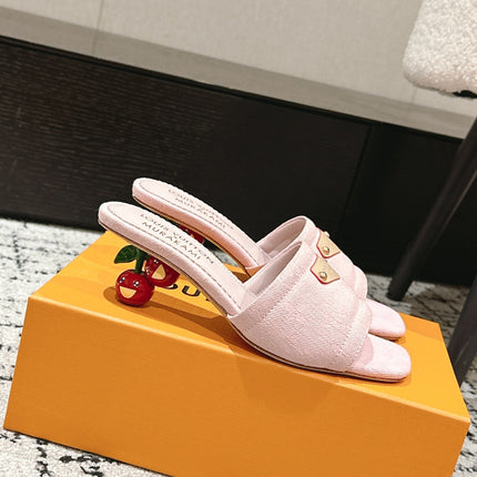 LV CHERRY HIGH HEELS 25S 55 MM IN LIGHT PINK DENIM STYLE 4