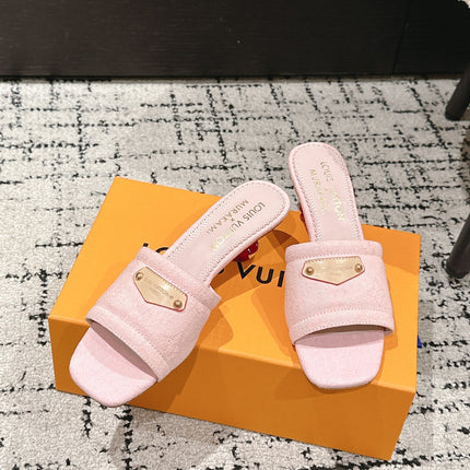 LV CHERRY HIGH HEELS 25S 55 MM IN LIGHT PINK DENIM STYLE 4