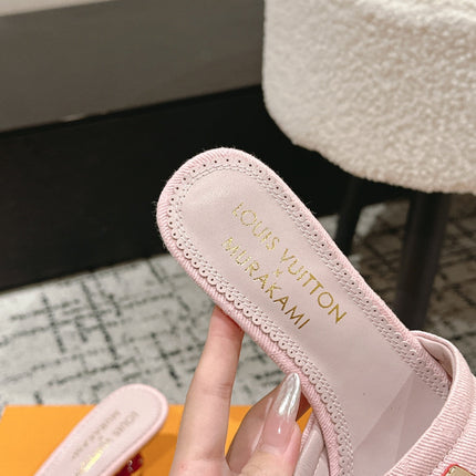 LV CHERRY HIGH HEELS 25S 55 MM IN LIGHT PINK DENIM STYLE 4