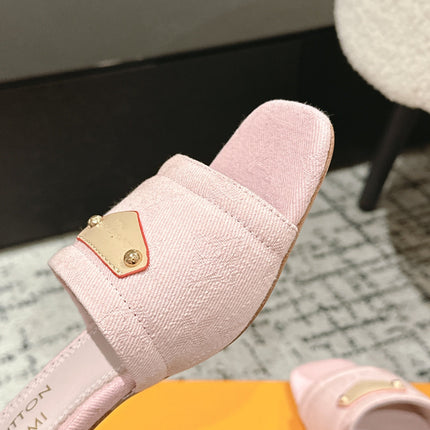 LV CHERRY HIGH HEELS 25S 55 MM IN LIGHT PINK DENIM STYLE 4