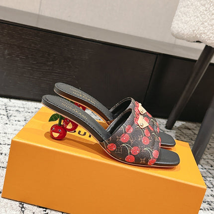 LV CHERRY HIGH HEELS 25S 55 MM IN DARK BROWN MIX BLACK CALFSKIN STYLE 12