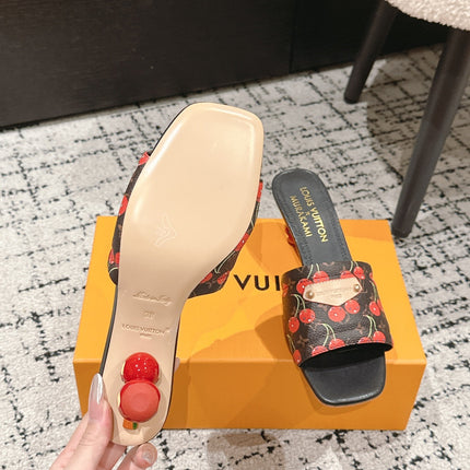 LV CHERRY HIGH HEELS 25S 55 MM IN DARK BROWN MIX BLACK CALFSKIN STYLE 12