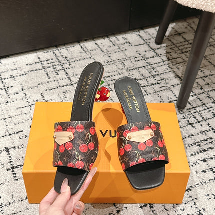 LV CHERRY HIGH HEELS 25S 55 MM IN DARK BROWN MIX BLACK CALFSKIN STYLE 12