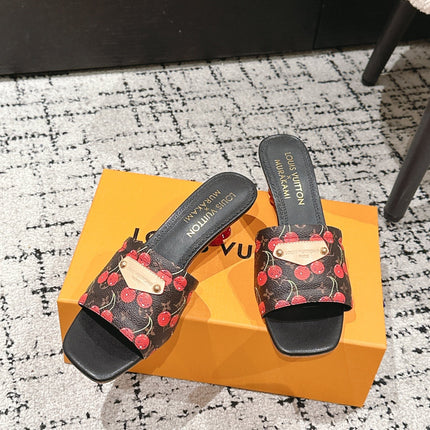 LV CHERRY HIGH HEELS 25S 55 MM IN DARK BROWN MIX BLACK CALFSKIN STYLE 12