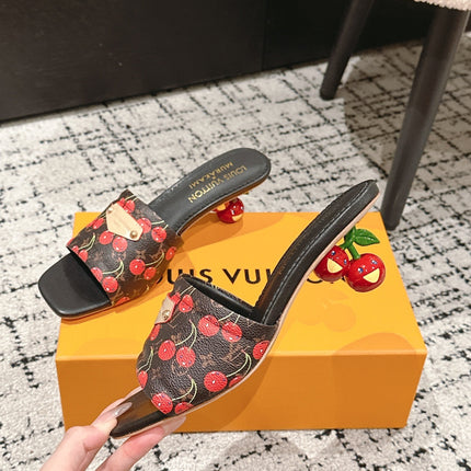 LV CHERRY HIGH HEELS 25S 55 MM IN DARK BROWN MIX BLACK CALFSKIN STYLE 12