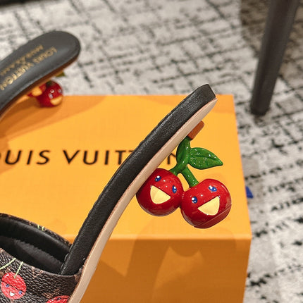 LV CHERRY HIGH HEELS 25S 55 MM IN DARK BROWN MIX BLACK CALFSKIN STYLE 12