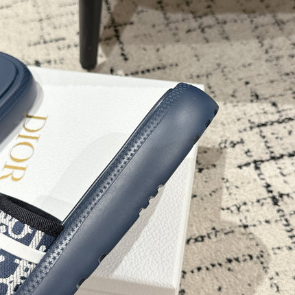DIOR SLIDES 25S IN DUSTY NAVY BLUE LAMBSKIN AND FABIRC WITH BRAND LOGO STYLE 2