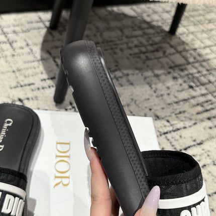 DIOR SLIDES 25S IN BLACK LAMBSKIN AND FABIRC WITH BRAND LOGO STYLE 1