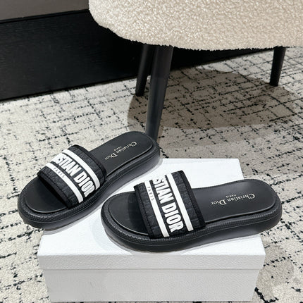 DIOR SLIDES 25S IN BLACK LAMBSKIN AND FABIRC WITH BRAND LOGO STYLE 1