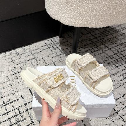 DIOR SANDALS 25S IN CREAM WHITE TWEED AND CALFSKIN WITH GOLD HARDWARE
