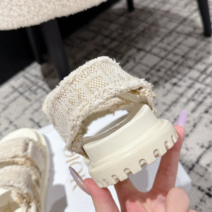 DIOR BACK-STRAP SANDALS 25S IN CREAM WHITE TWEED AND CALFSKIN WITH GOLD HARDWARE