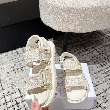 DIOR BACK-STRAP SANDALS 25S IN CREAM WHITE TWEED AND CALFSKIN WITH GOLD HARDWARE
