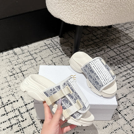 DIOR ADJUSTABLE STRAP SANDALS 25S 50 MM IN CREAM GREY FABRIC MIX WHITE CALFSKIN STYLE 3