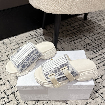 DIOR ADJUSTABLE STRAP SANDALS 25S 50 MM IN CREAM GREY FABRIC MIX WHITE CALFSKIN STYLE 3