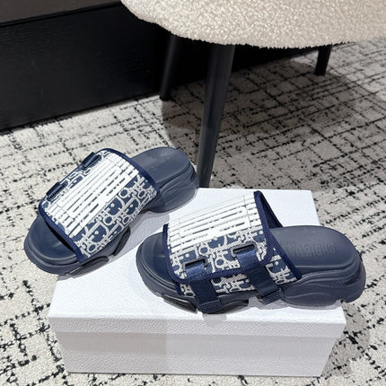 DIOR ADJUSTABLE STRAP SANDALS 25S 50 MM IN NAVY BLUE FABRIC MIX CALFSKIN STYLE 2