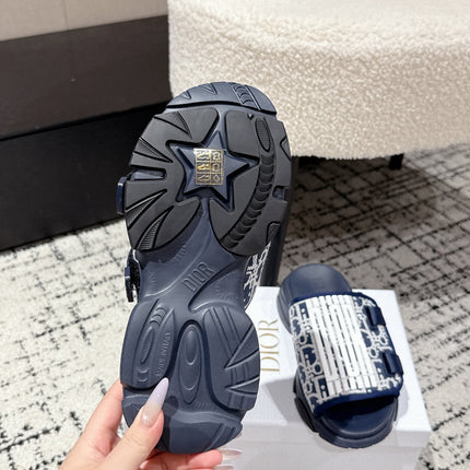 DIOR ADJUSTABLE STRAP SANDALS 25S 50 MM IN NAVY BLUE FABRIC MIX CALFSKIN STYLE 2