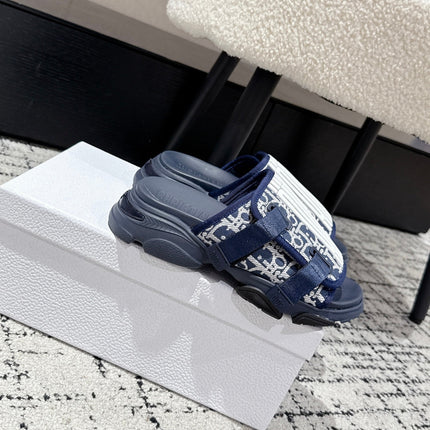 DIOR ADJUSTABLE STRAP SANDALS 25S 50 MM IN NAVY BLUE FABRIC MIX CALFSKIN STYLE 2