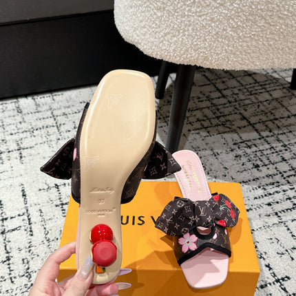 LV CHERRY HIGH HEELS 25S IN DARK BROWN AND PINK CALFSKIN WITH BOW STYLE 16