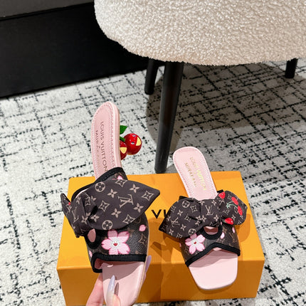 LV CHERRY HIGH HEELS 25S IN DARK BROWN AND PINK CALFSKIN WITH BOW STYLE 16