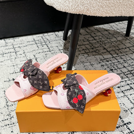 LV CHERRY HIGH HEELS 25S IN PINK CALFSKIN WITH BOW STYLE 17