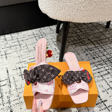 LV CHERRY HIGH HEELS 25S IN PINK CALFSKIN WITH BOW STYLE 17