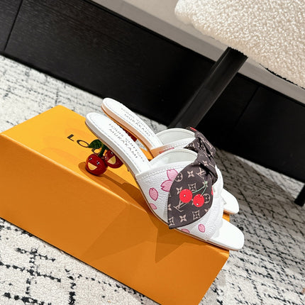 LV CHERRY HIGH HEELS 25S IN WHITE CALFSKIN WITH BOW STYLE 15