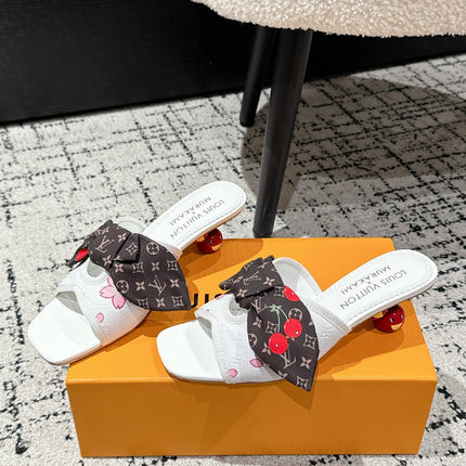 LV CHERRY HIGH HEELS 25S IN WHITE CALFSKIN WITH BOW STYLE 15