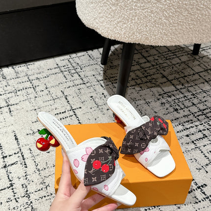 LV CHERRY HIGH HEELS 25S IN WHITE CALFSKIN WITH BOW STYLE 15