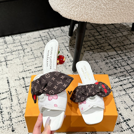 LV CHERRY HIGH HEELS 25S IN WHITE CALFSKIN WITH BOW STYLE 15