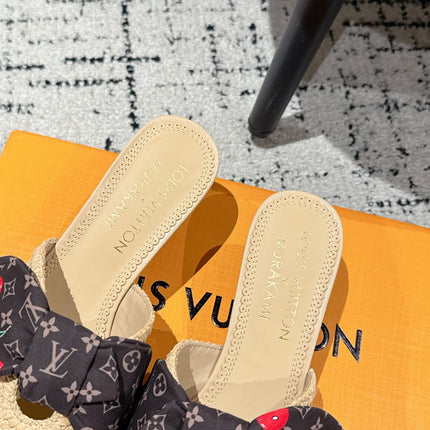 LV CHERRY HIGH HEELS 25S IN BEIGE RAFFIA WITH BOW STYLE 13