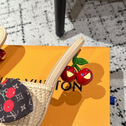 LV CHERRY HIGH HEELS 25S IN BEIGE RAFFIA WITH BOW STYLE 13