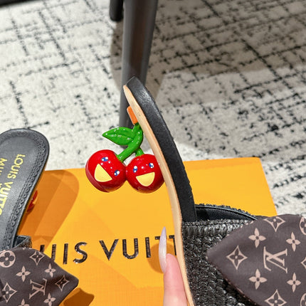 LV CHERRY HIGH HEELS 25S IN BLACK RAFFIA WITH BOW STYLE 14