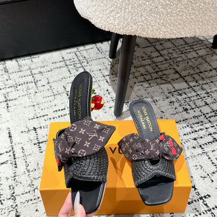 LV CHERRY HIGH HEELS 25S IN BLACK RAFFIA WITH BOW STYLE 14