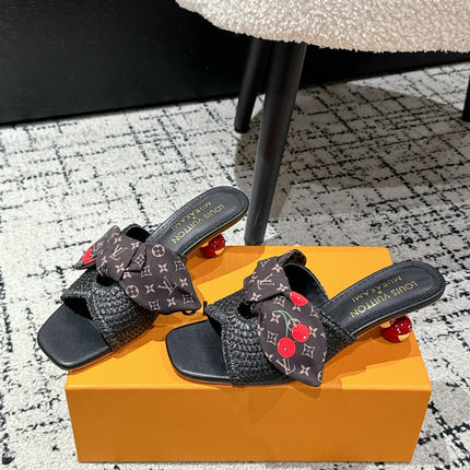 LV CHERRY HIGH HEELS 25S IN BLACK RAFFIA WITH BOW STYLE 14