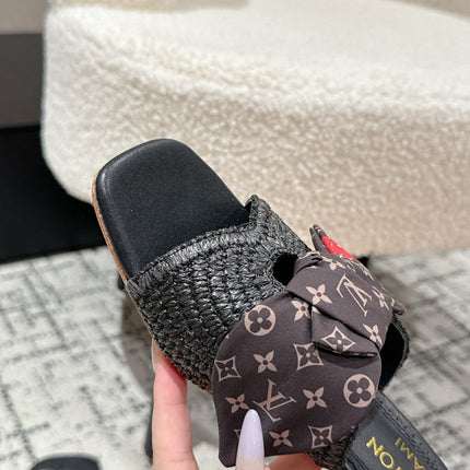 LV CHERRY HIGH HEELS 25S IN BLACK RAFFIA WITH BOW STYLE 14