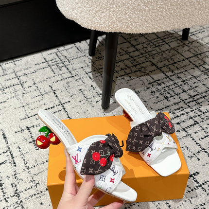 LV CHERRY HIGH HEELS 25S IN WHITE CALFSKIN WITH BOW STYLE 11