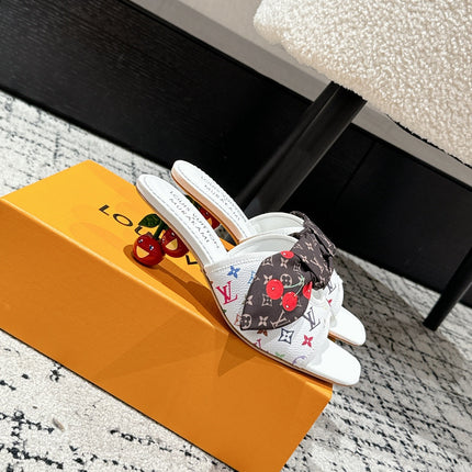 LV CHERRY HIGH HEELS 25S IN WHITE CALFSKIN WITH BOW STYLE 11