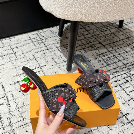 LV CHERRY HIGH HEELS 25S IN BLACK RAFFIA WITH BOW STYLE 14