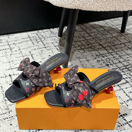 LV CHERRY HIGH HEELS 25S IN BLACK CALFSKIN WITH BOW STYLE 12