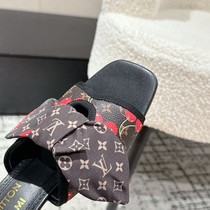 LV CHERRY HIGH HEELS 25S IN DARK BROWN AND BLACK CALFSKIN WITH BOW STYLE 10