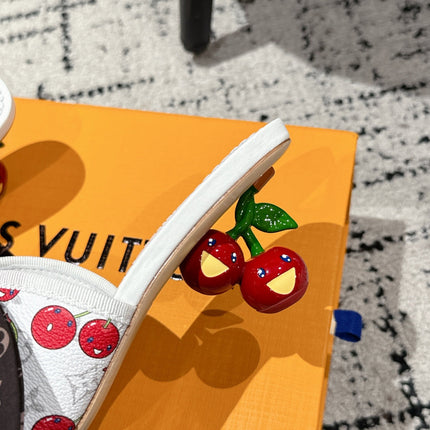 LV CHERRY HIGH HEELS 25S IN WHITE CALFSKIN WITH BOW STYLE 9