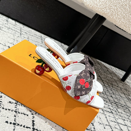 LV CHERRY HIGH HEELS 25S IN WHITE CALFSKIN WITH BOW STYLE 9