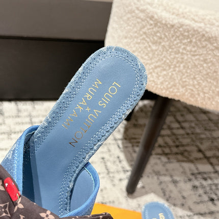 LV CHERRY HIGH HEELS 25S IN BLUE DENIM WITH BOW STYLE 8