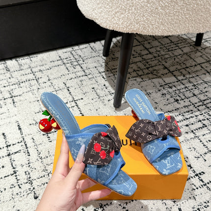 LV CHERRY HIGH HEELS 25S IN BLUE DENIM WITH BOW STYLE 8