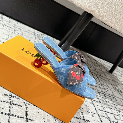 LV CHERRY HIGH HEELS 25S IN BLUE DENIM WITH BOW STYLE 8